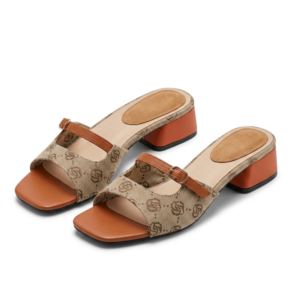 Women's Monogram Block Heel Sandals | Stylish Mules