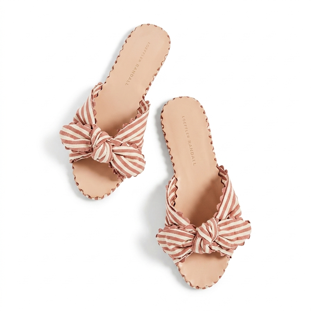 Loeffler Randall Kiki Striped Bow Slide Sandals
