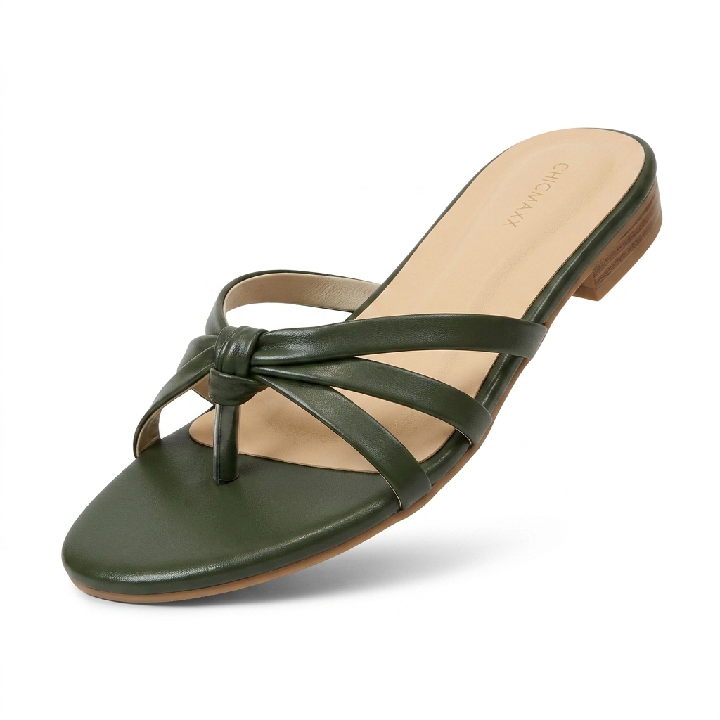 Women's Olive Green Strappy Flat Sandals