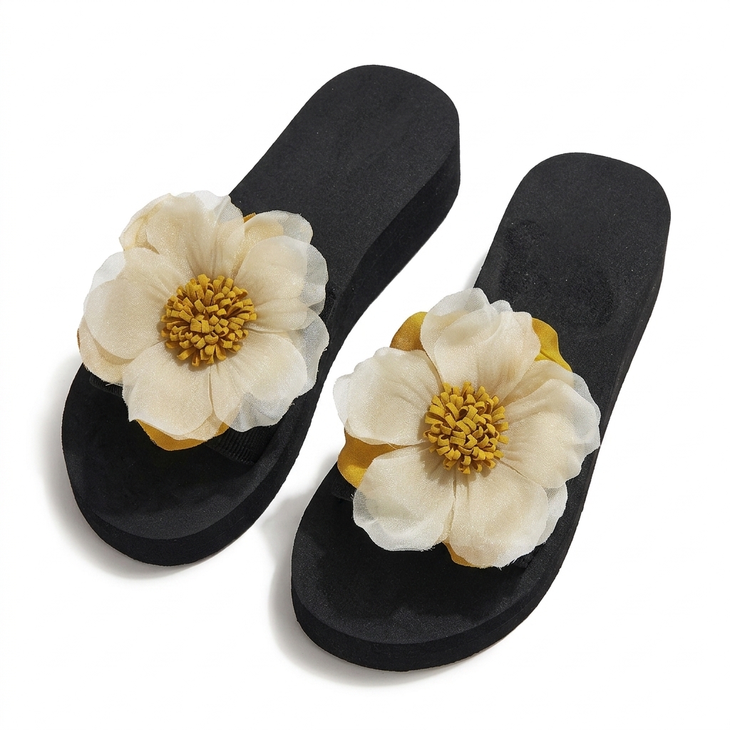 Embroidered Floral Sliders for Women