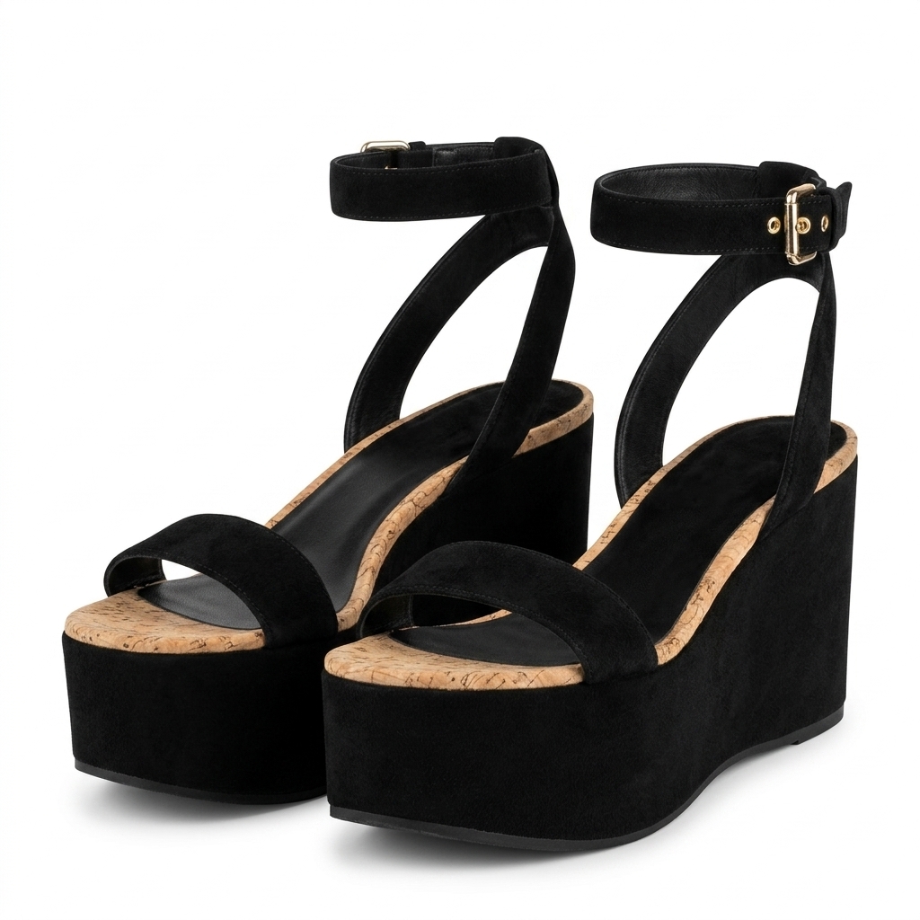 Black Platform Wedge Sandals for Women - JAMD Mart