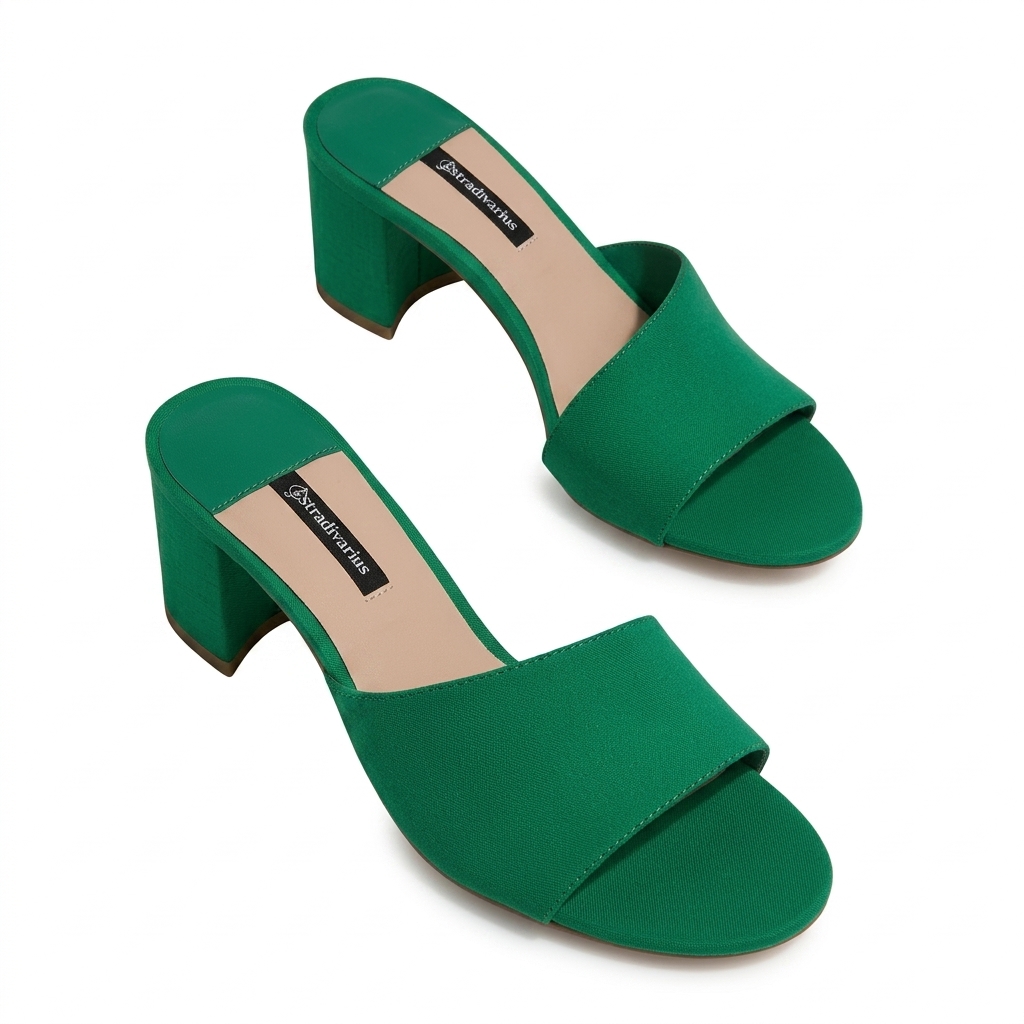 Stradivarius Women's Green Block Heel Mules