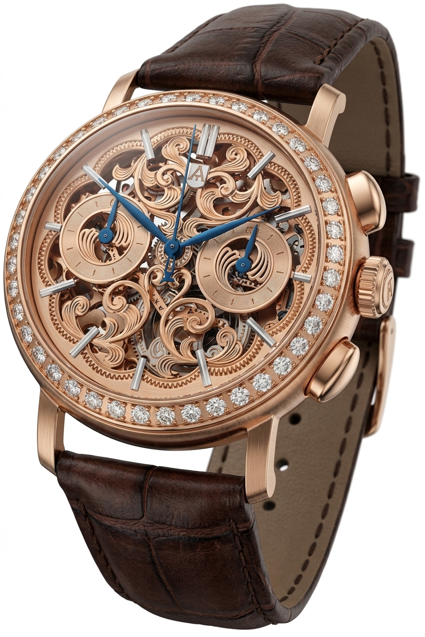 Rose Gold Diamond Bezel Chronograph Watch
