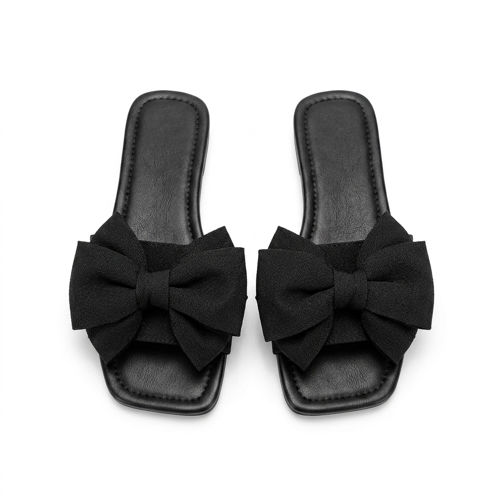 Black Bow Flat Sliders for Women | Casual Sandals JAMD Mart