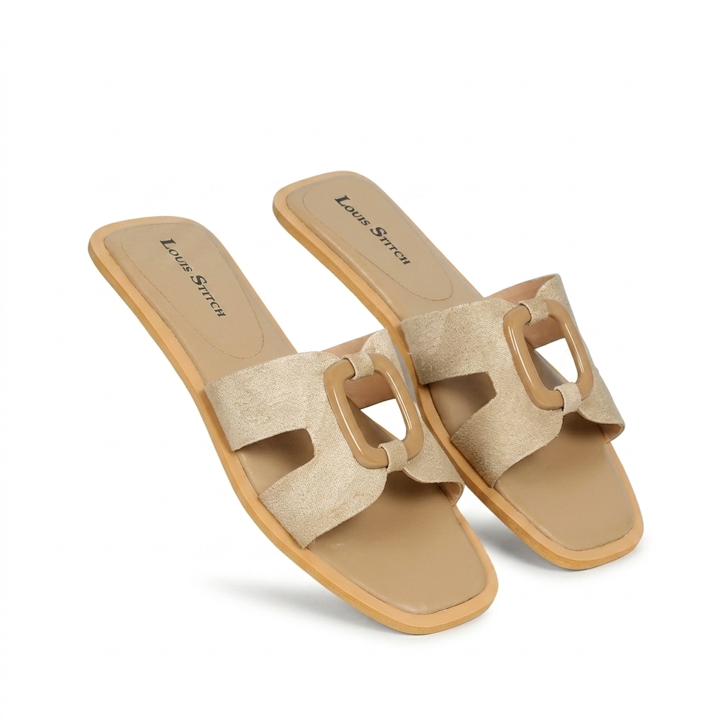 Women's Louis Stitch Beige Flat Sliders