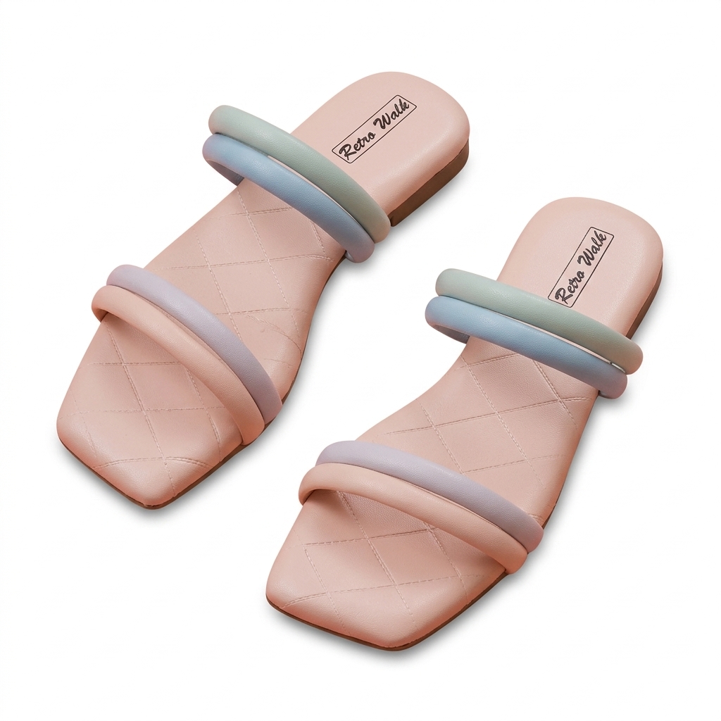 Pastel Quilted Flat Sandals for Women