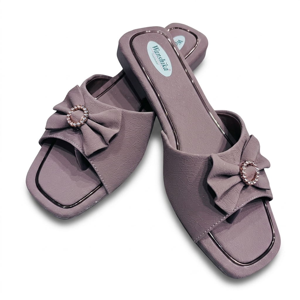 Stylish Women's Mauve Bow Sliders