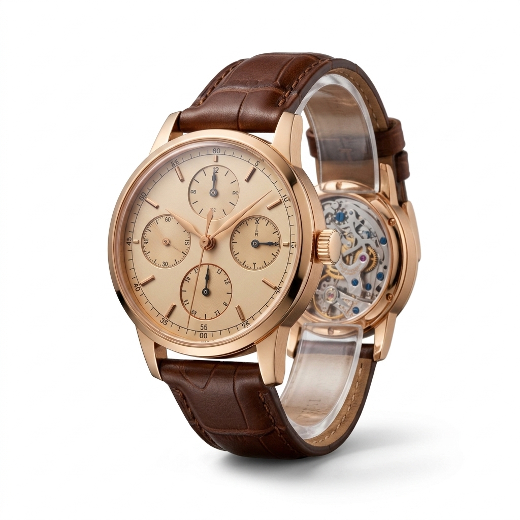 Men's Rose Gold Analog Watch with Leather Strap
