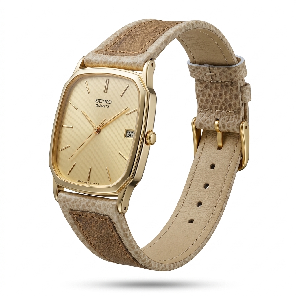 Seiko Quartz Gold Tone Watch | Leather Strap