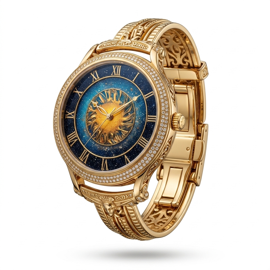 Elegant Gold Celestial Watch with Diamond Bezel