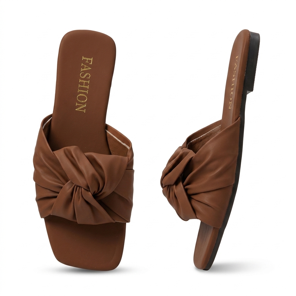 Stylish Brown Knotted Flat Slip-On Sandals