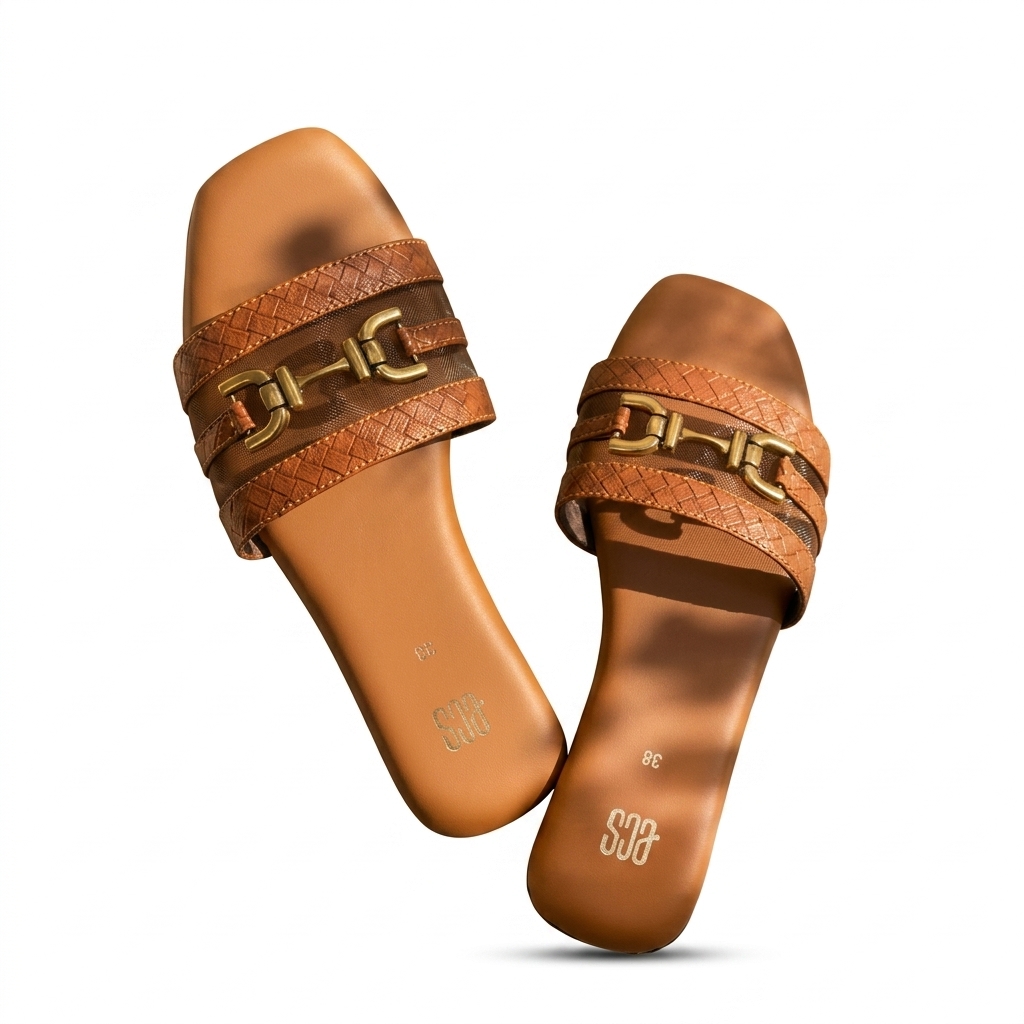 Stylish Tan Flat Sandals with Buckle
