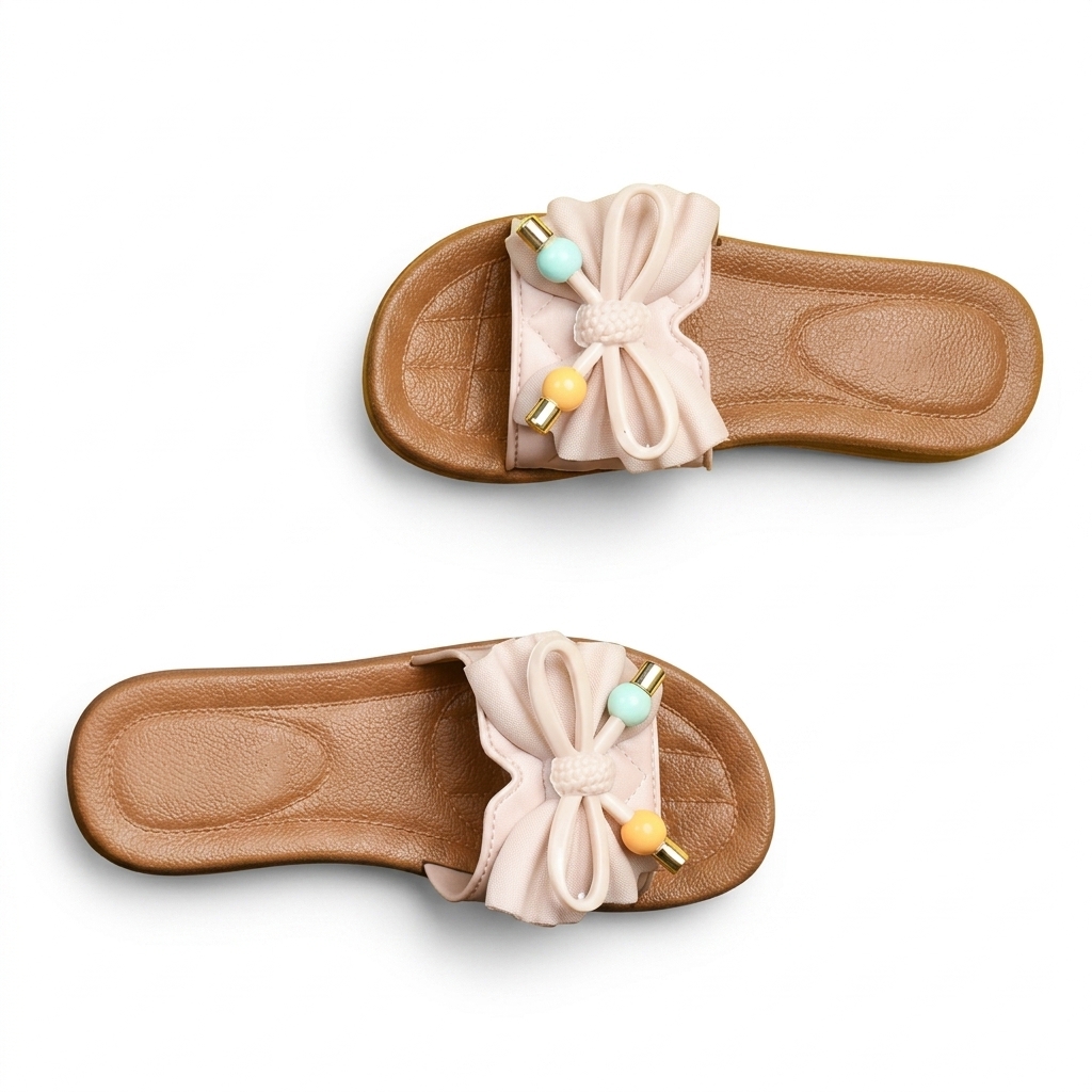 Girls Slip-On Sandals with Bow & Beads