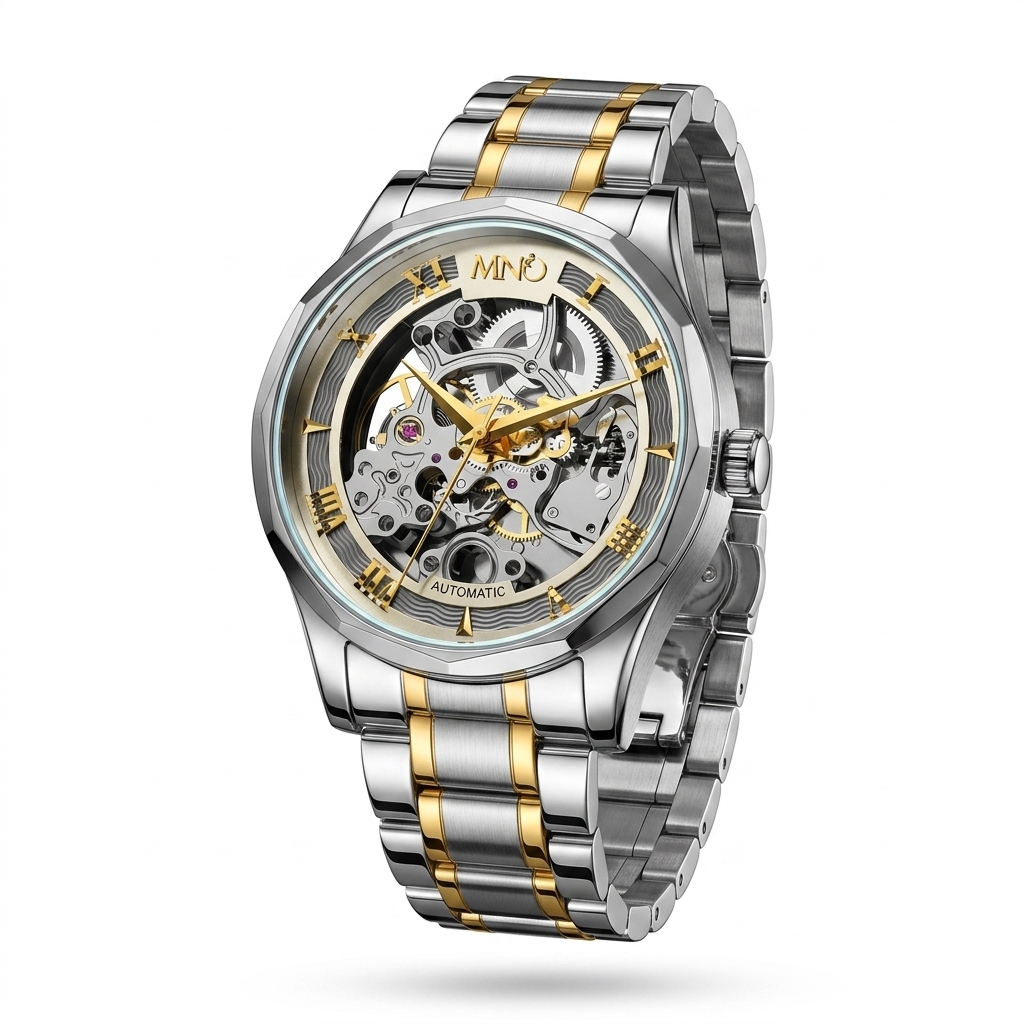 Men's Two-Tone Automatic Skeleton Watch for Gents
