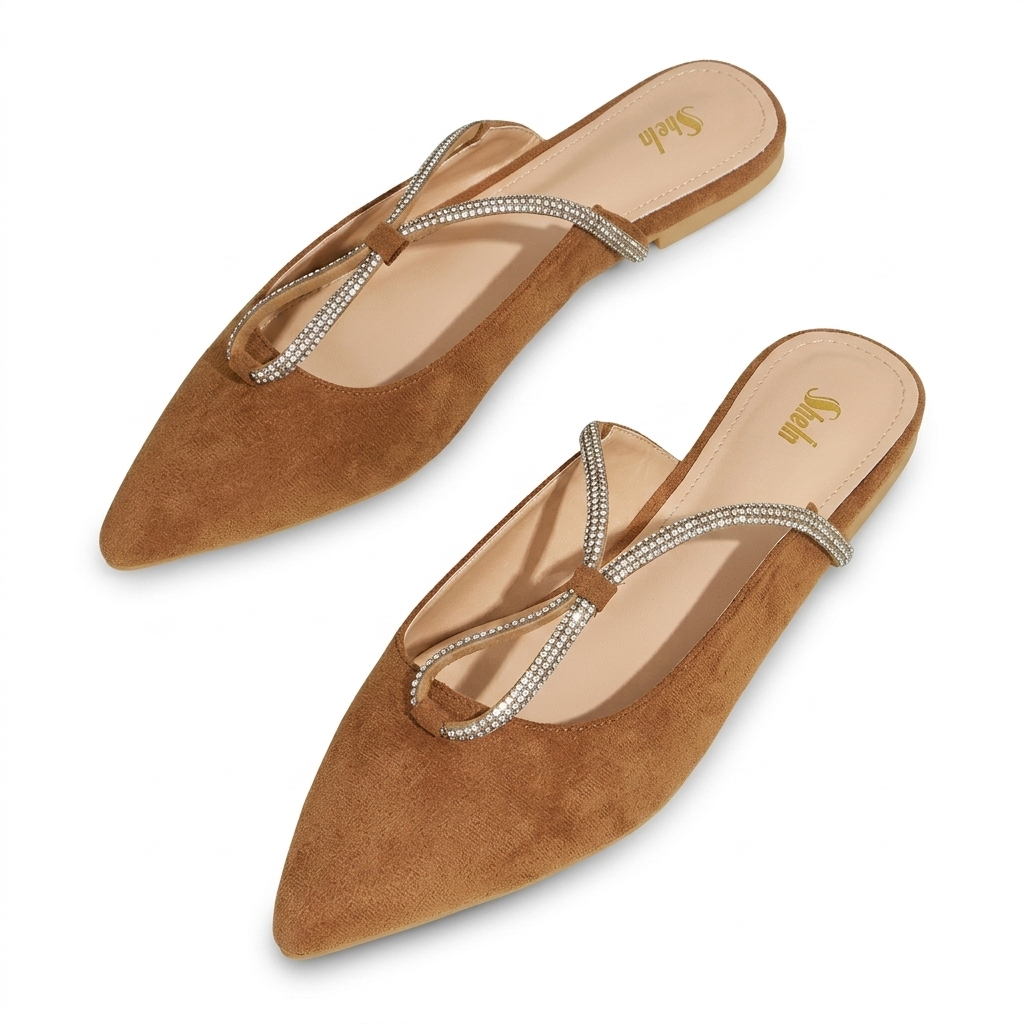 Women's Faux Suede Pointed Toe Rhinestone Mules