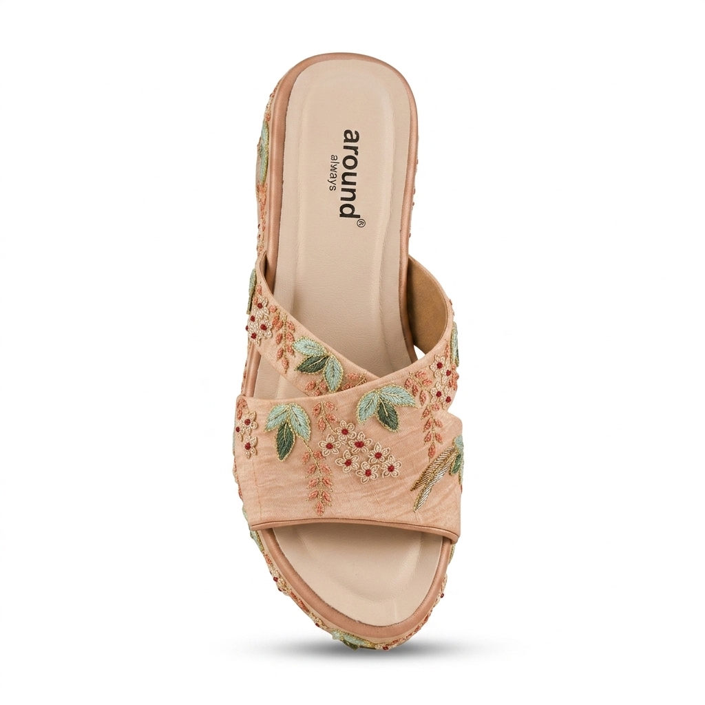 Embroidered Floral Wedge Sandals for Women