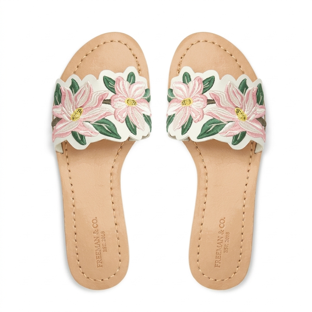 Women's Floral Embroidered Flat Slides