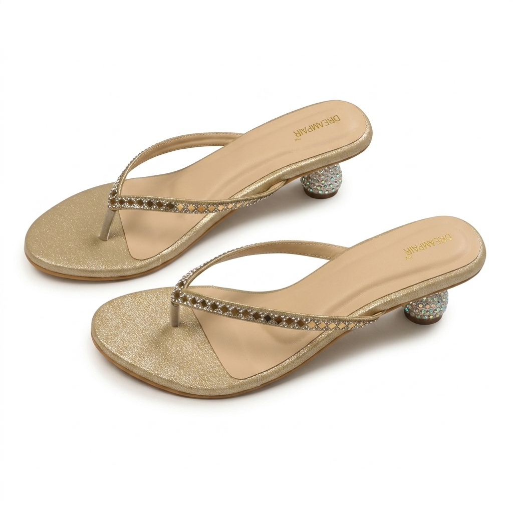 Gold Glitter Embellished Sandals for Women