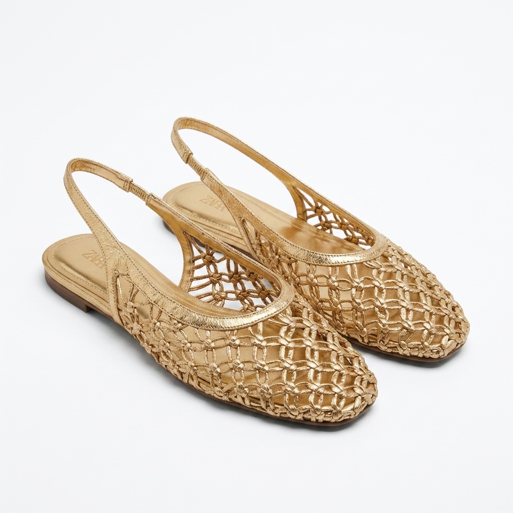 Zara Gold Woven Slingback Flats | Women's Footwear