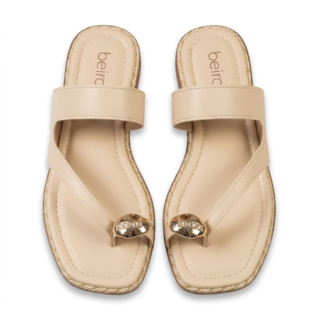 Chic Beige Toe-Ring Flat Sandals for Women