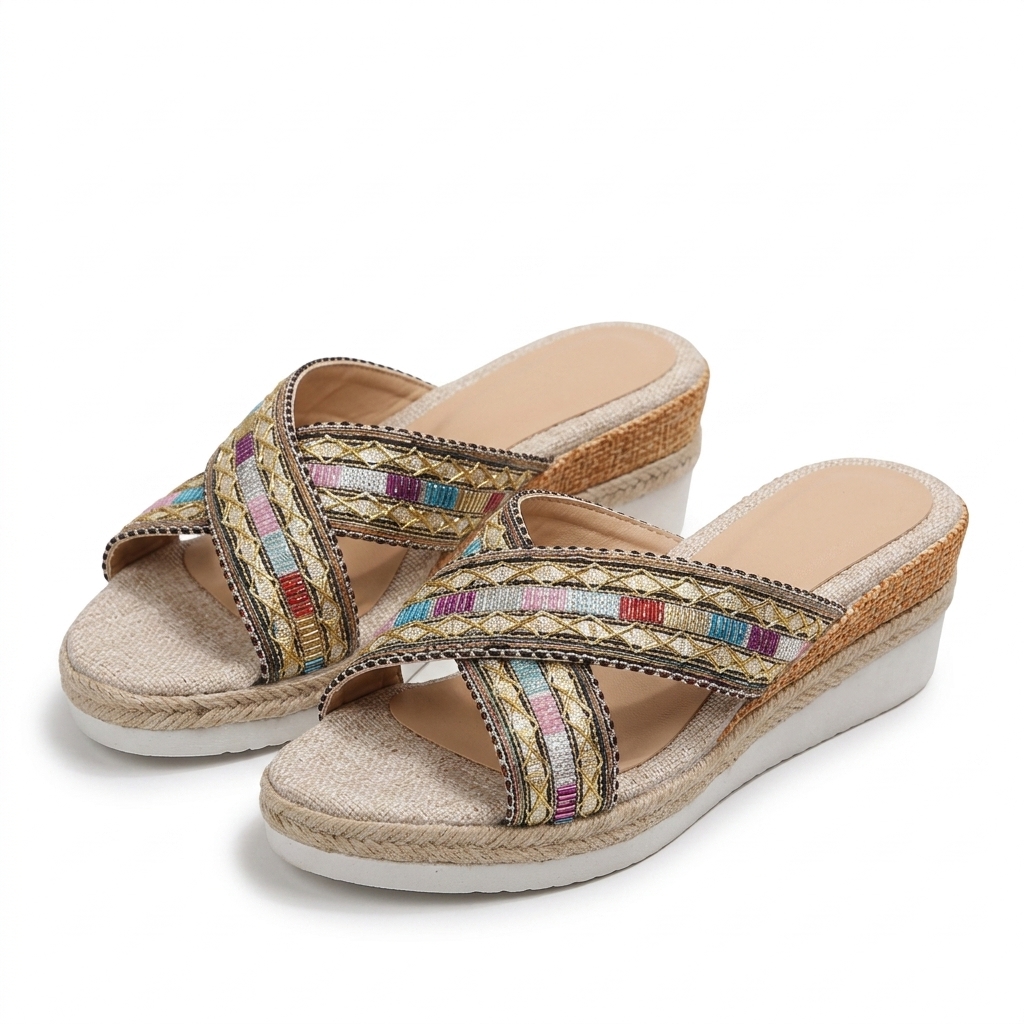 Ethnic Embroidered Wedge Sandals for Women