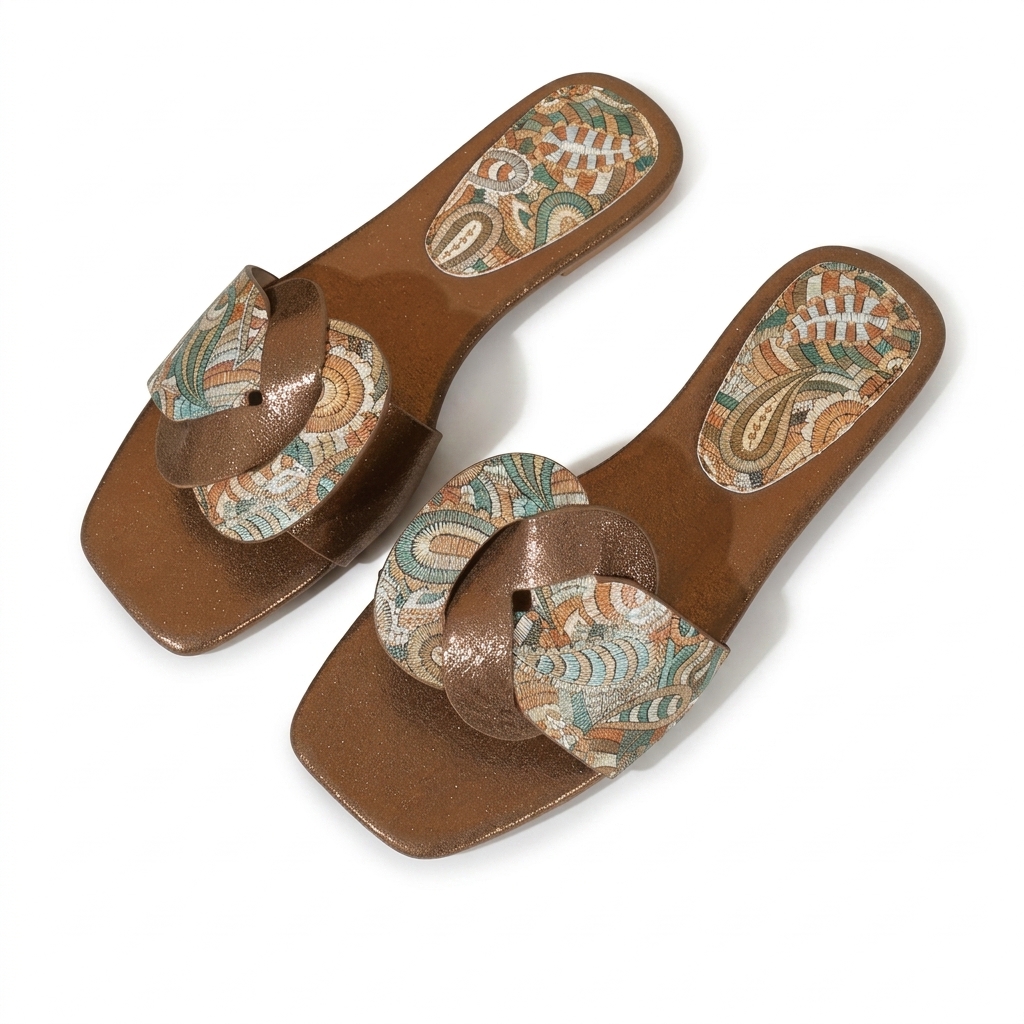 Ethnic Printed Square Toe Flat Sandals