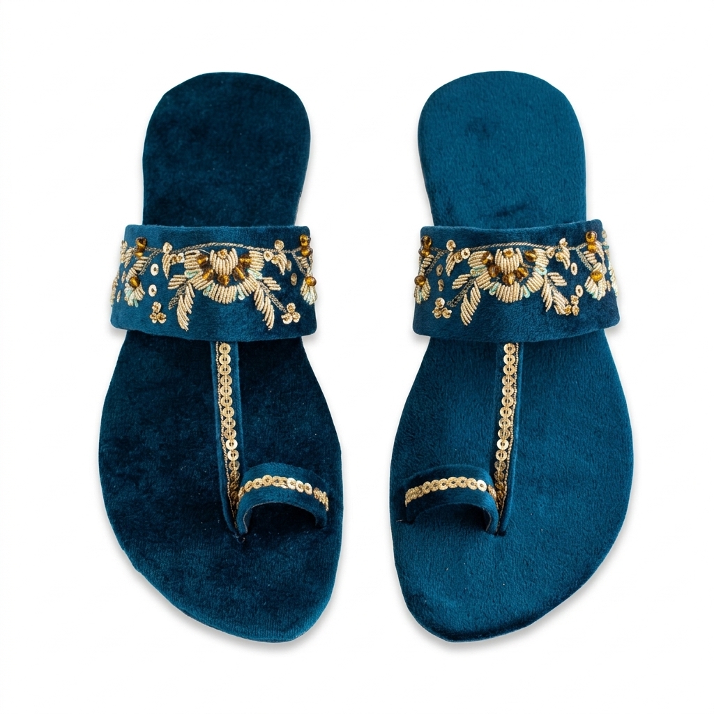 Ethnic Velvet Embroidered Flats for Women