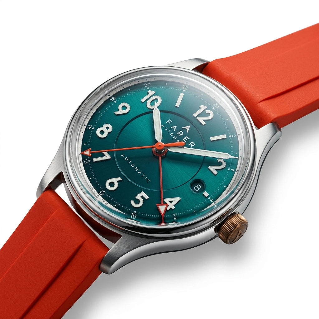 Teal Dial Automatic Look Watch with Orange Strap