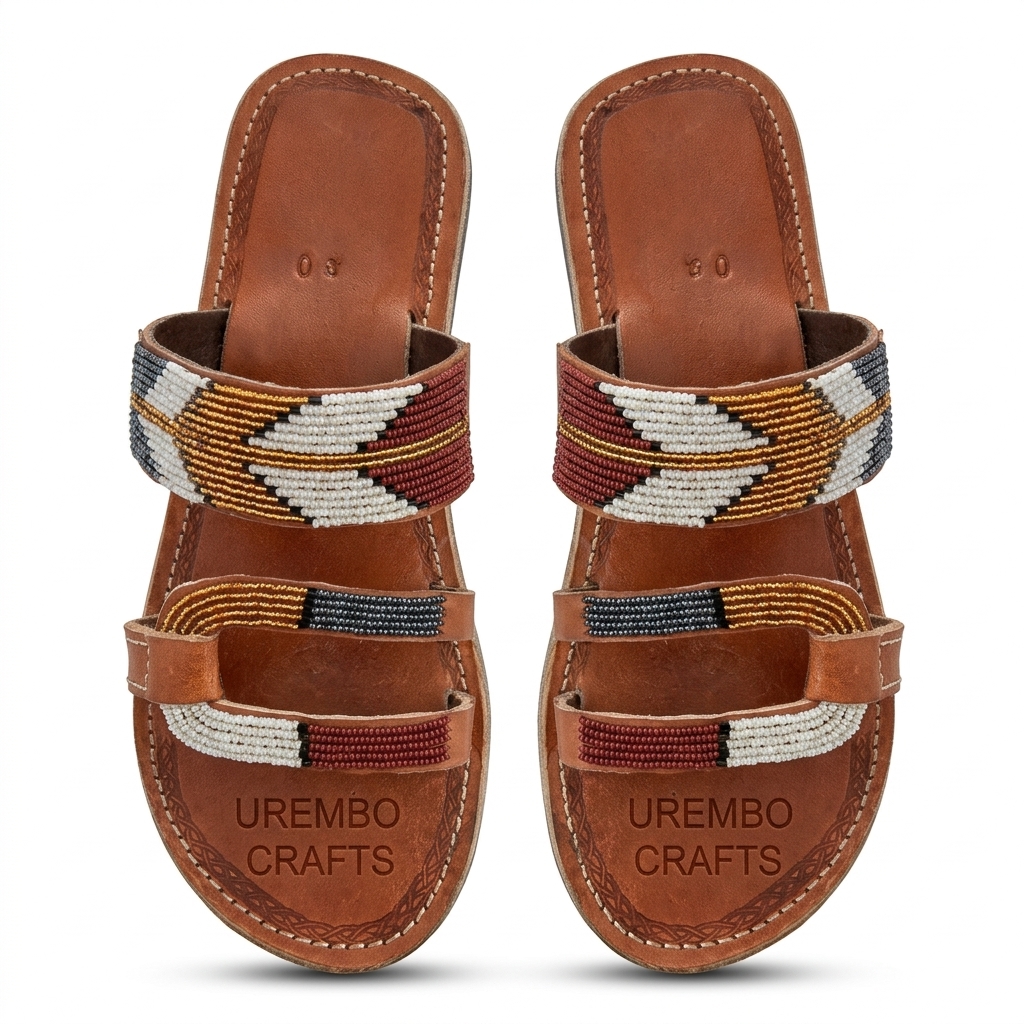 Beaded Leather Flat Sandals for Women