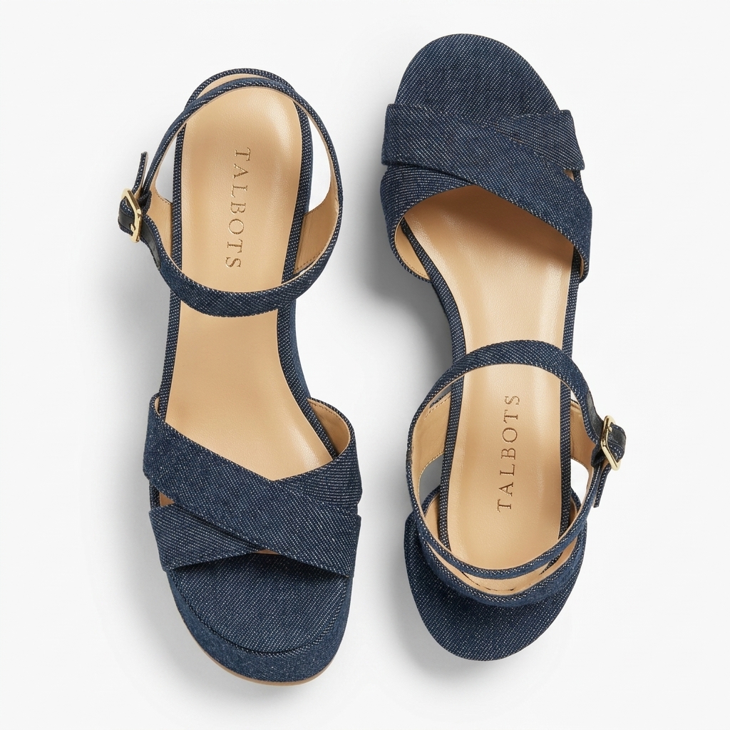 Talbots Denim Ankle Strap Wedge Sandals