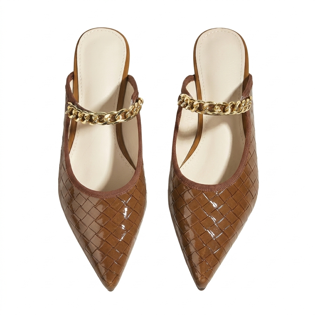 Stylish Brown Woven Chain Mules for Women