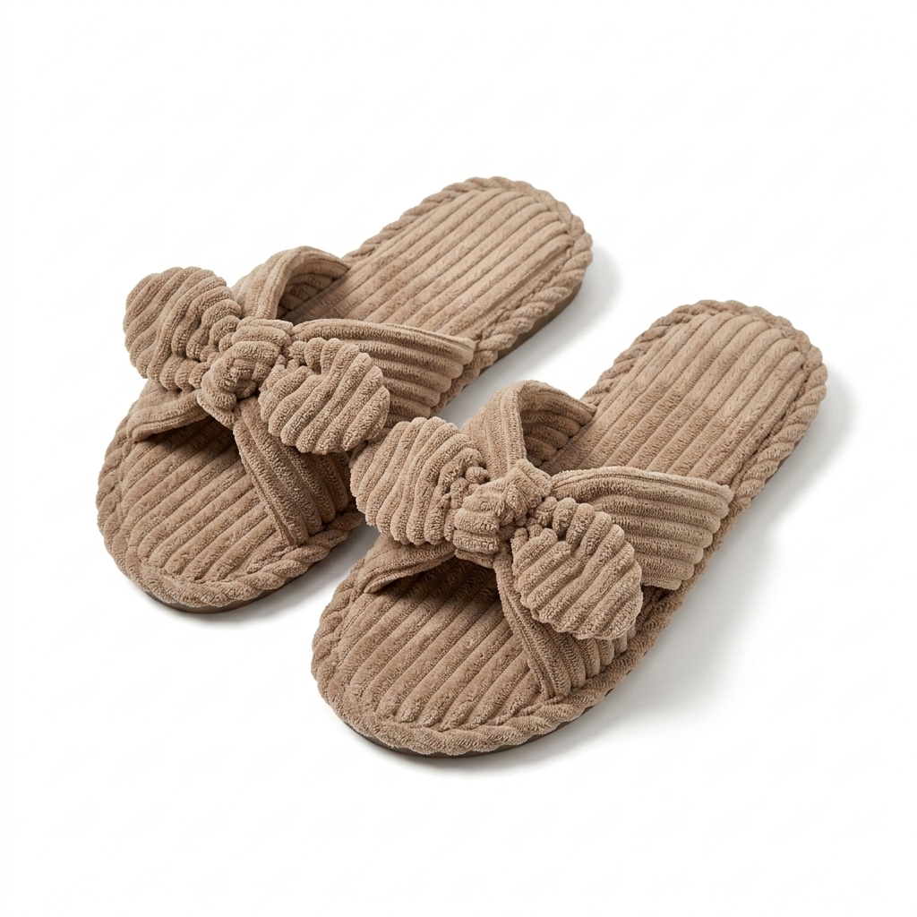 Women's Bow Knot Corduroy Slippers