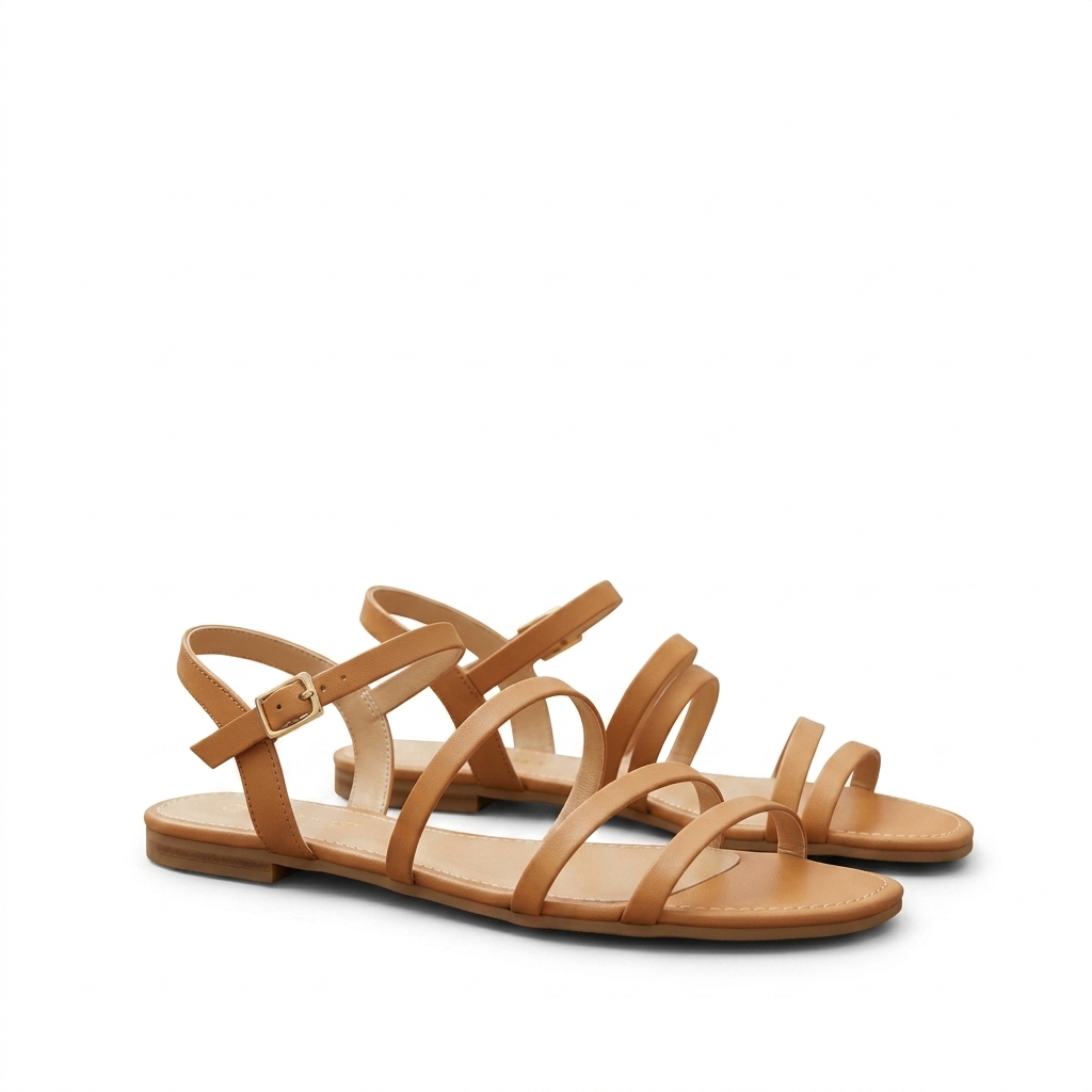 Women's Tan Flat Strap Sandals for Casual Wear