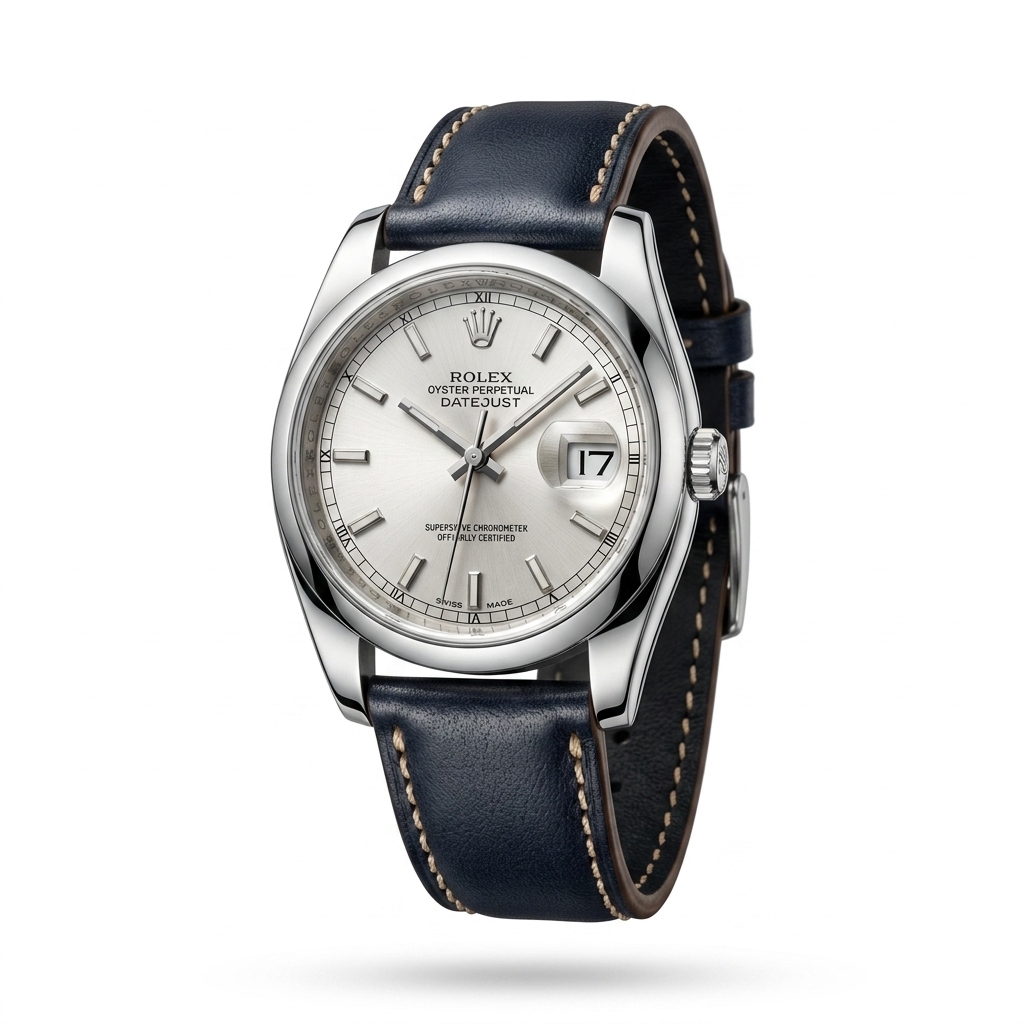Rolex Datejust 36 Silver Dial Blue Strap Watch