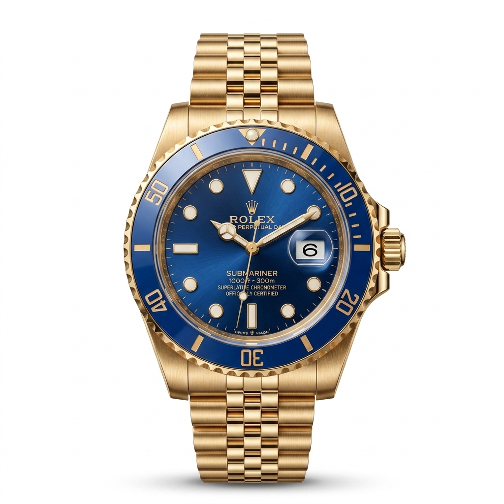 Men's Gold-Tone Blue Dial Analog Watch