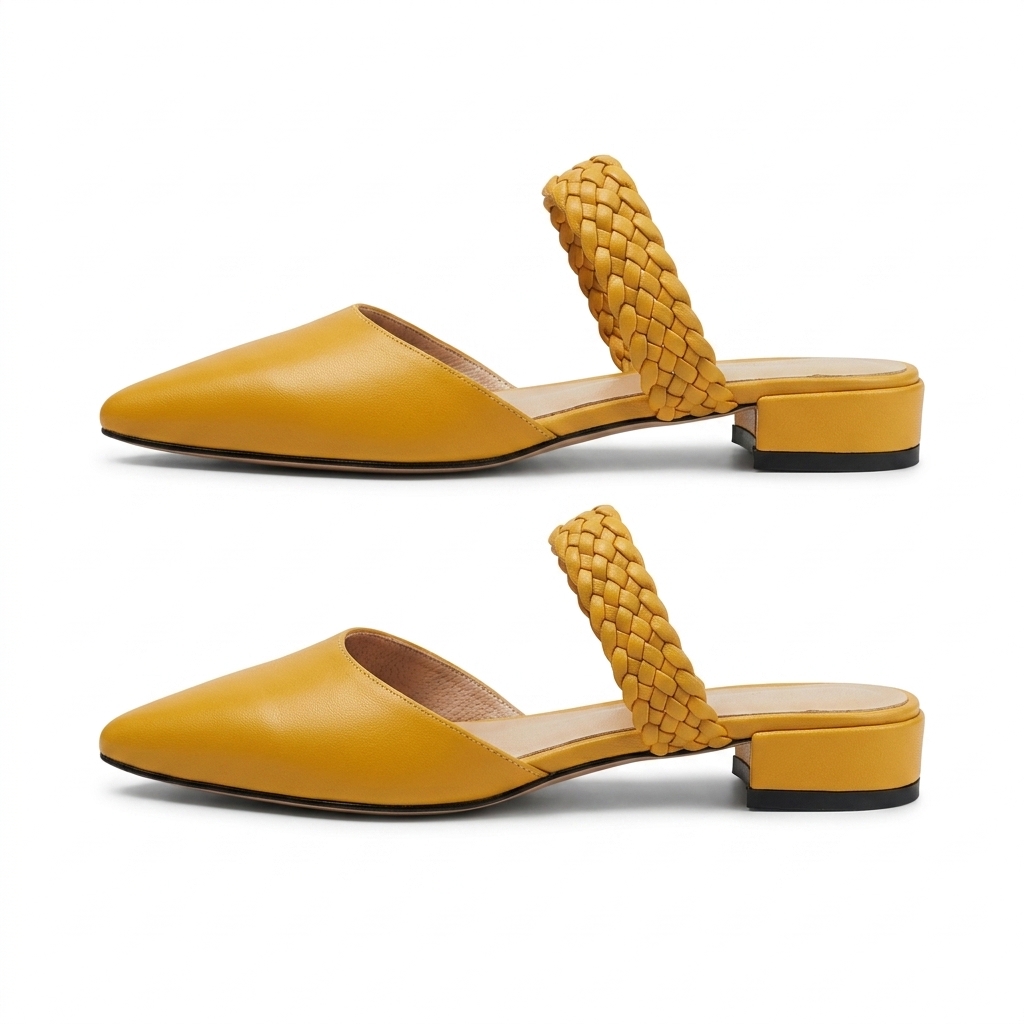 Women's Mustard Mules with Braided Strap