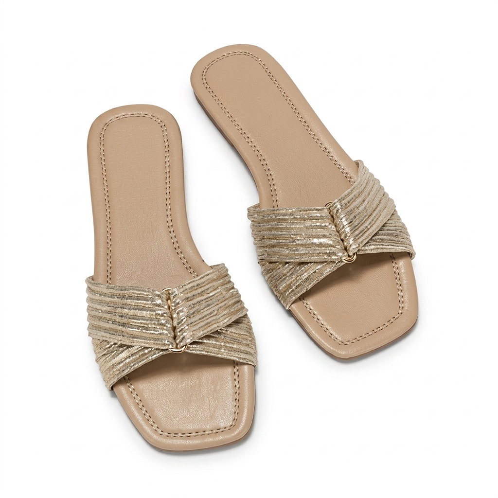 Women's Gold Textured Flat Sandals