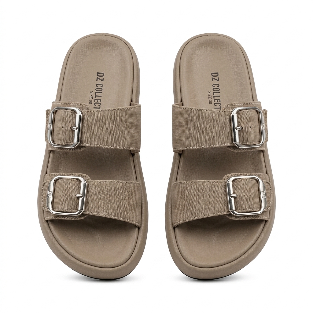 Stylish Women's Double Buckle Flat Slider Sandals