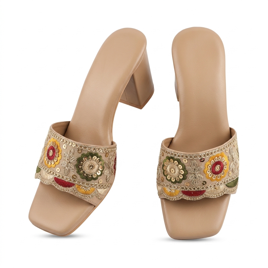 Ethnic Embroidered Block Heel Sandals