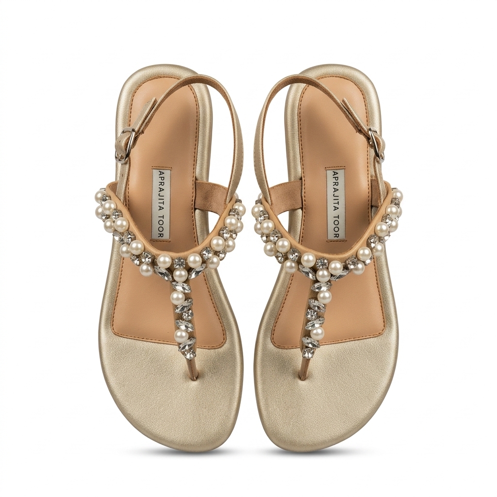 Aprajita Toor Gold Pearl Embellished Flat Sandals