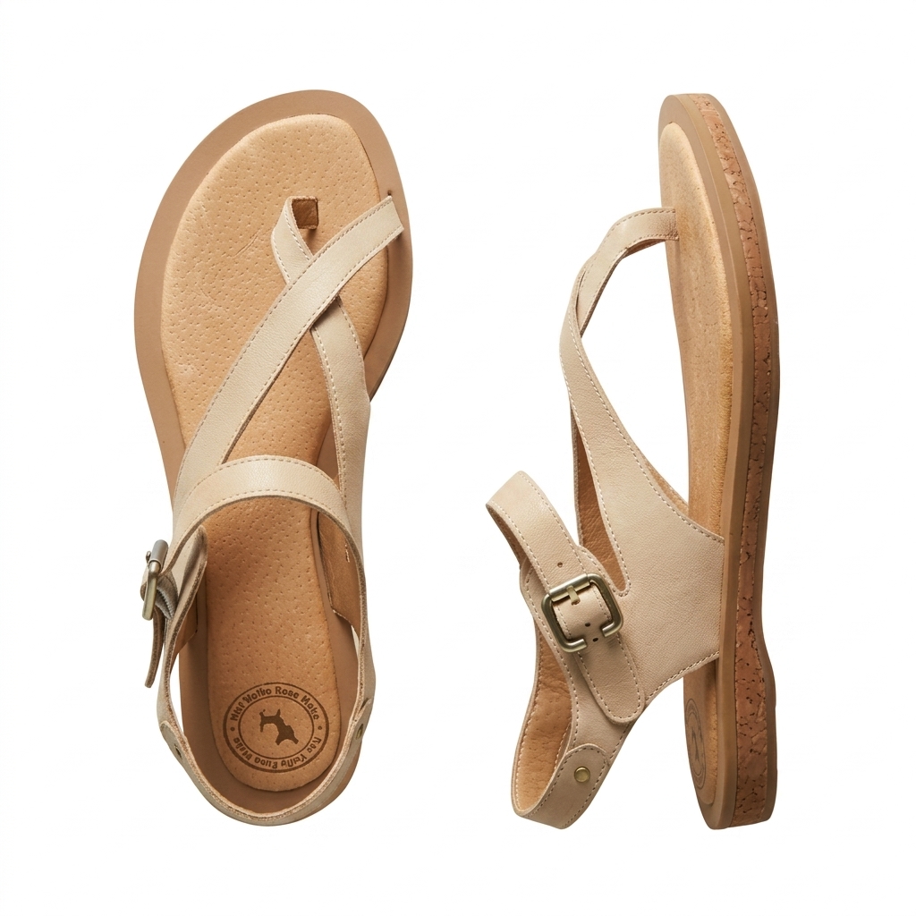 Stylish Beige Toe-Loop Flat Sandals for Women