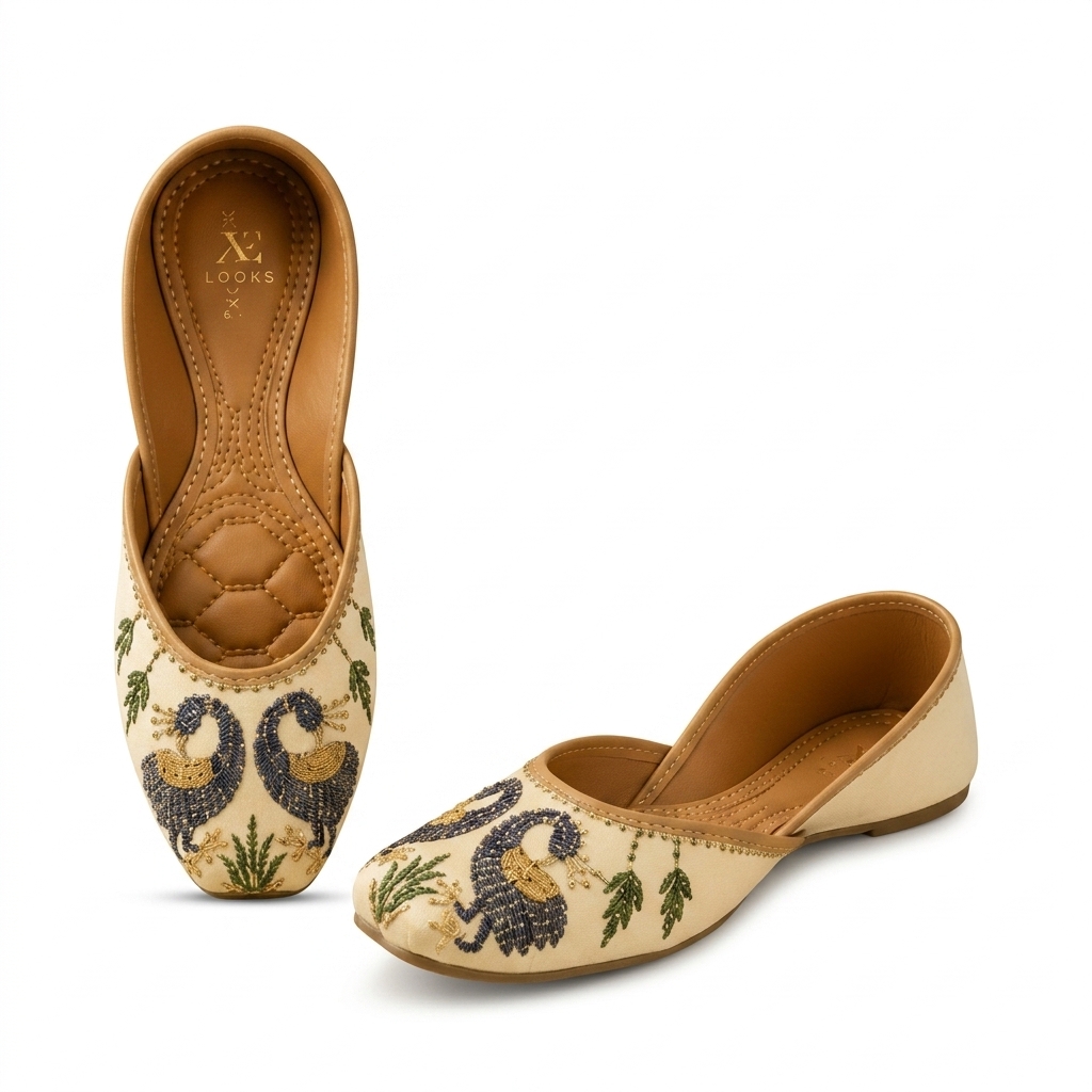 Peacock Embroidered Ethnic Juttis for Women