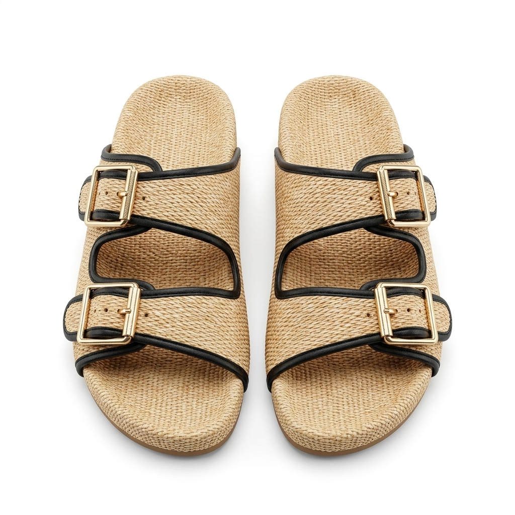 Womens Woven Double Buckle Slides