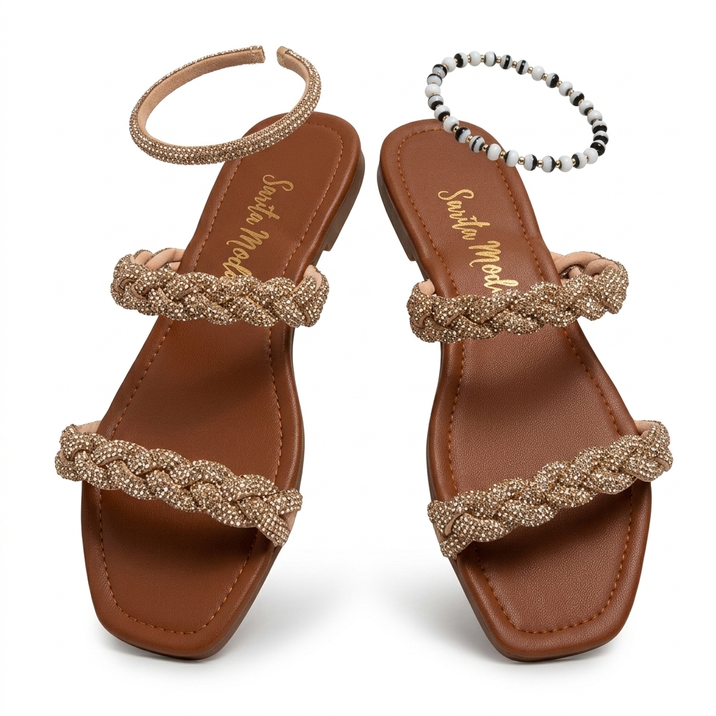 Sparkle Braided Flat Sandals for Women
