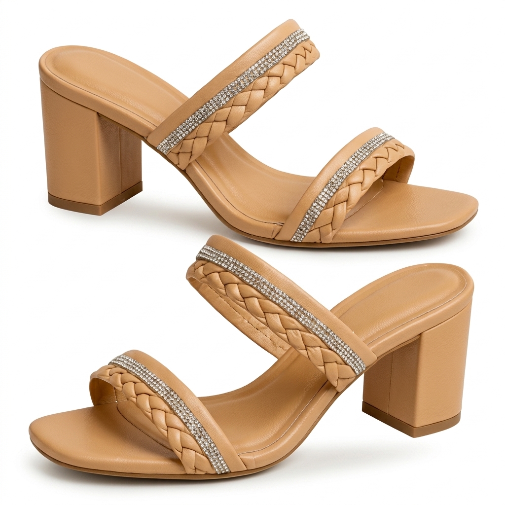 Nude Block Heel Mules with Diamantes for Women
