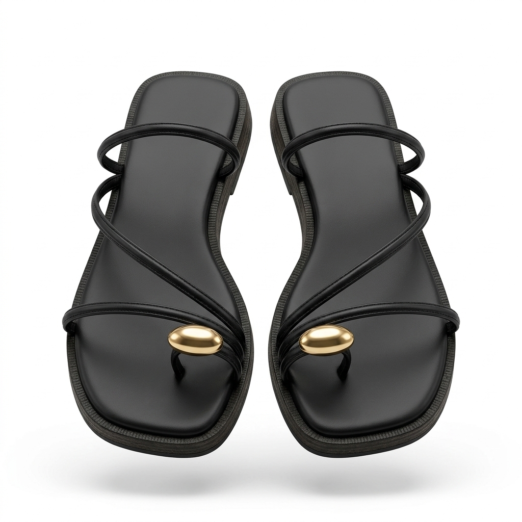 Black Strappy Flat Sandals Women
