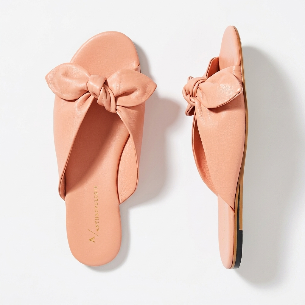 Trendy Women's Peach Bow Flat Sliders