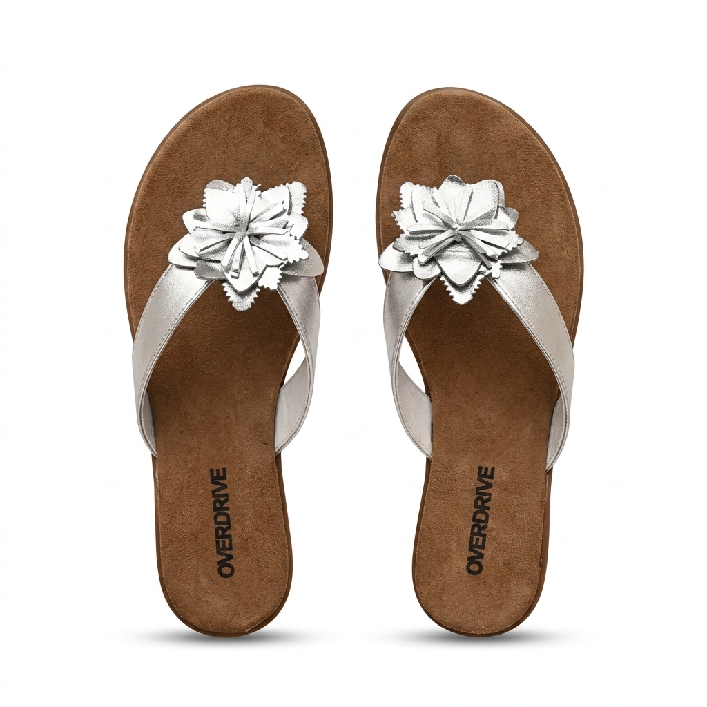 Women's Silver Floral Flat Sandals