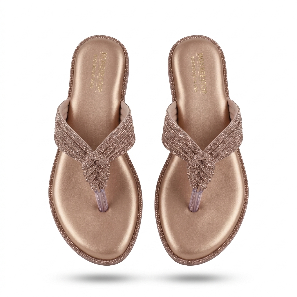 Women's Rose Gold Embellished Flat Sandals