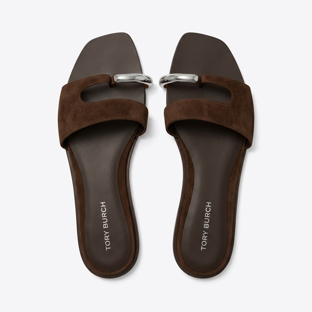 Tory Burch Brown Suede Flat Slides